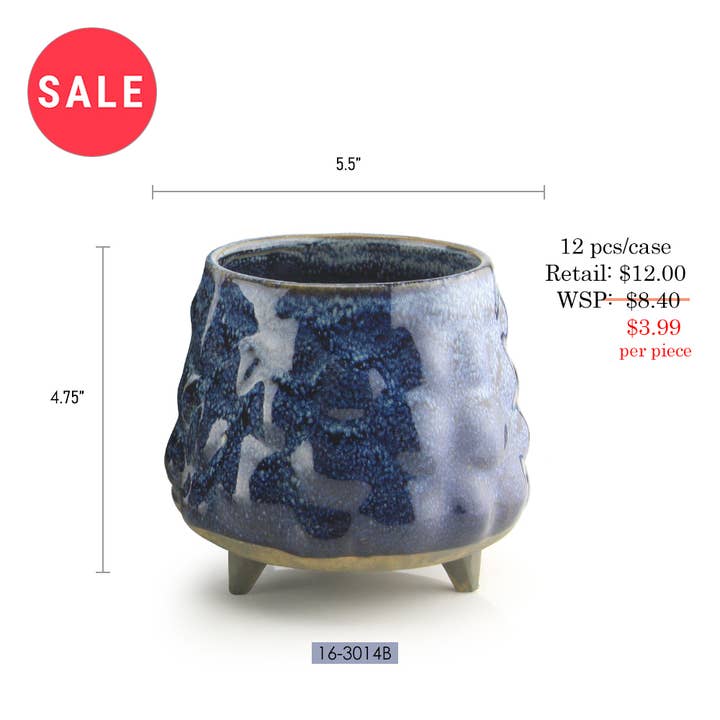 Blue SALE I Small & Medium Tripod Ceramic Pot for wholesale on Faire1