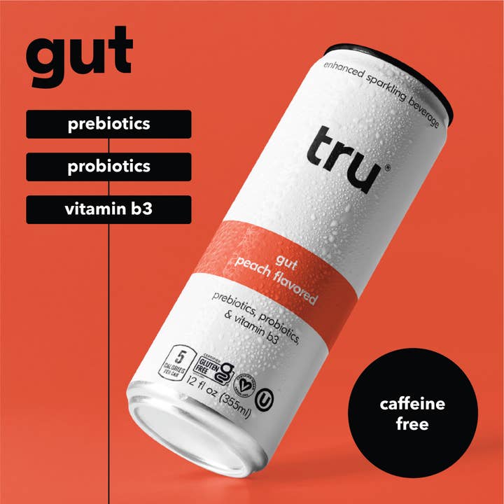 Tru - Wholesale Sparkling Water - Tru Gut Sparkling Drink, Peach (Pack of 12)4