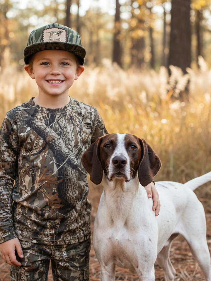 Camo Dog Patch Youth Cap for wholesale by Speckle Bellies Clothing Company
