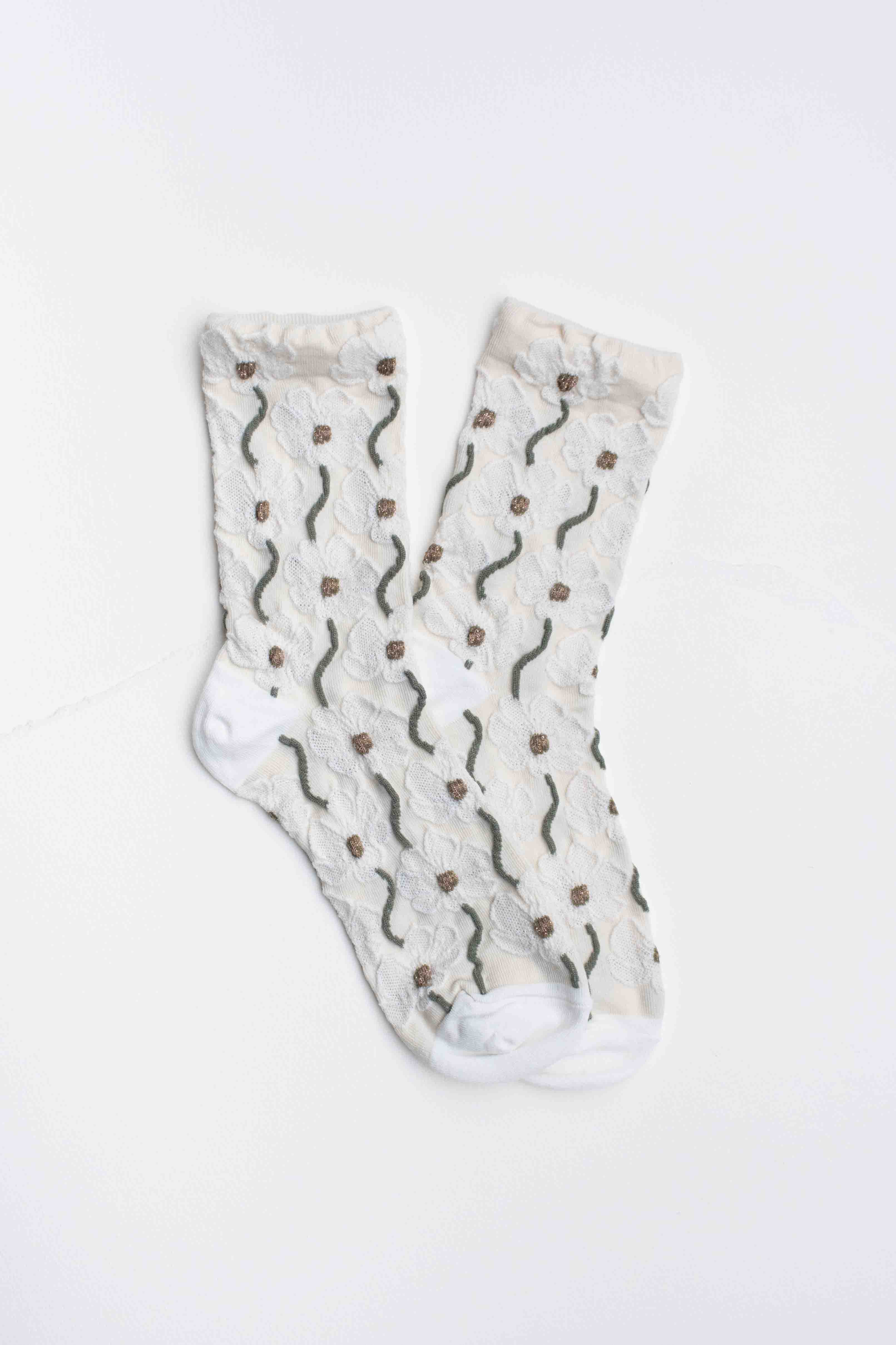 Tiepology - Vente Chaussettes – femme - Chaussettes en mélange de coton à motif floral.0