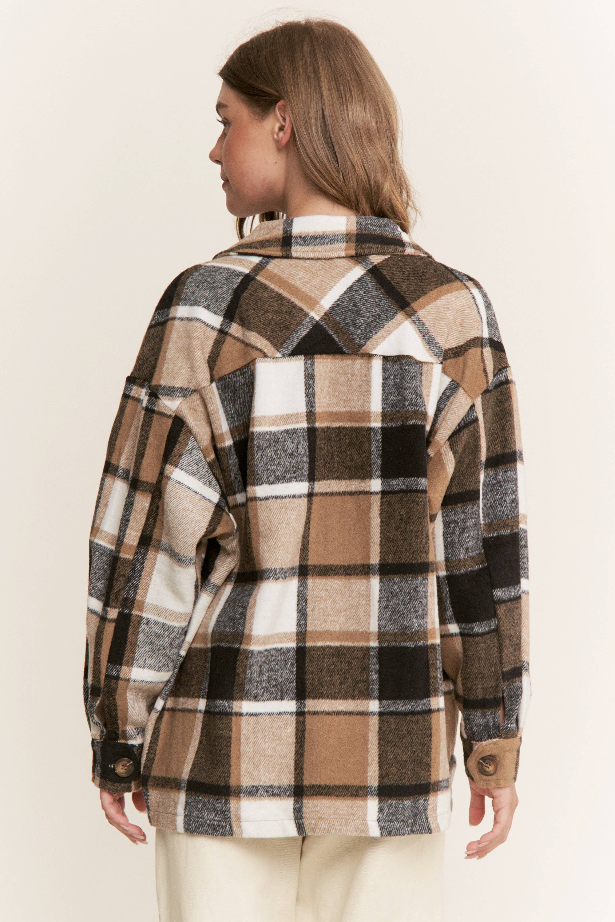 Sweet Generis - Wholesale Shirt Jacket/Shacket - Women's - FUZZY PLAID BUTTON DOWN FLANNEL SHIRT JACKET10