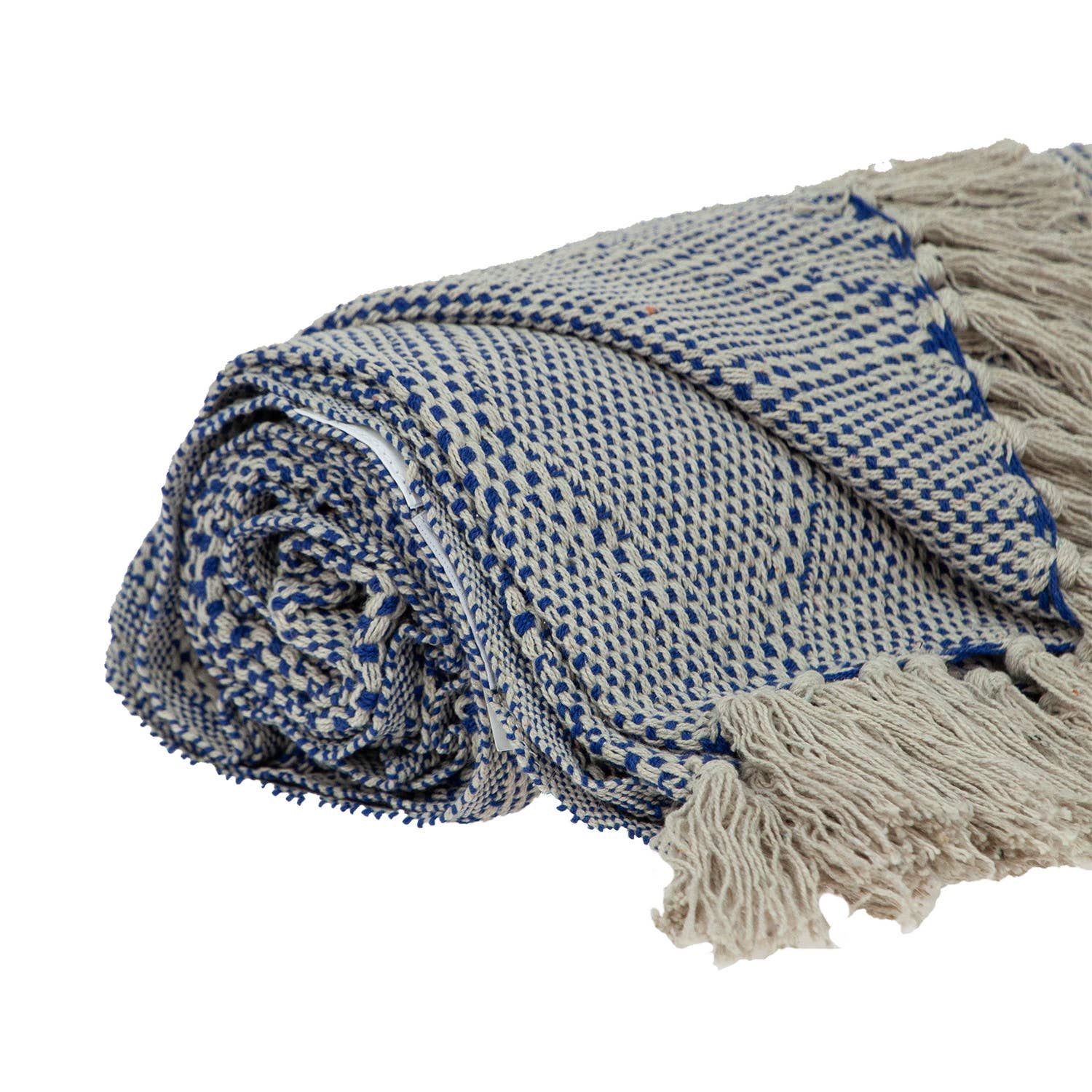 HomeRoots - Wholesale Throw Blanket - Blue and Beige Woven Handloom Throw with Tassels3