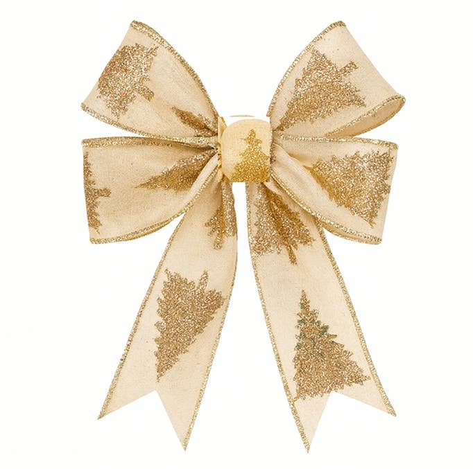 2-1/2" Gold Glittered Christmas Tree Wired Ribbon10yd Spool  for wholesale on Faire2