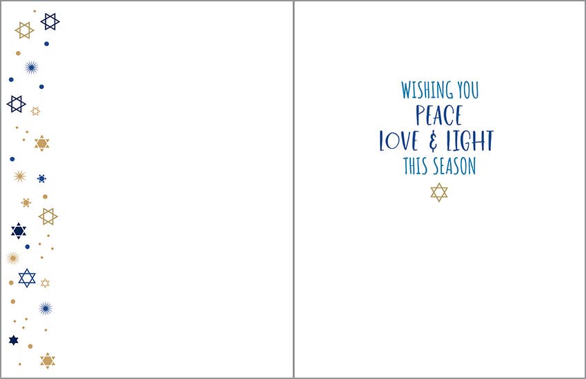 GINA B DESIGNS - Wholesale Hanukkah Card - Hanukkah Greeting Card -  Gold Menorah1