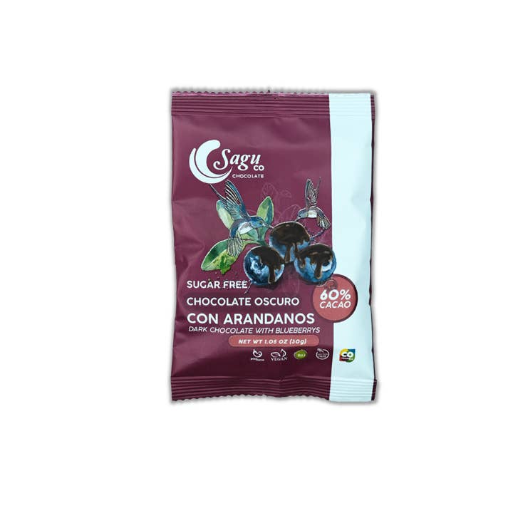 Dark Chocolate 60% Cacao Sugar Free With Blueberries 30g for wholesale by SAGU CO CHOCOLATE