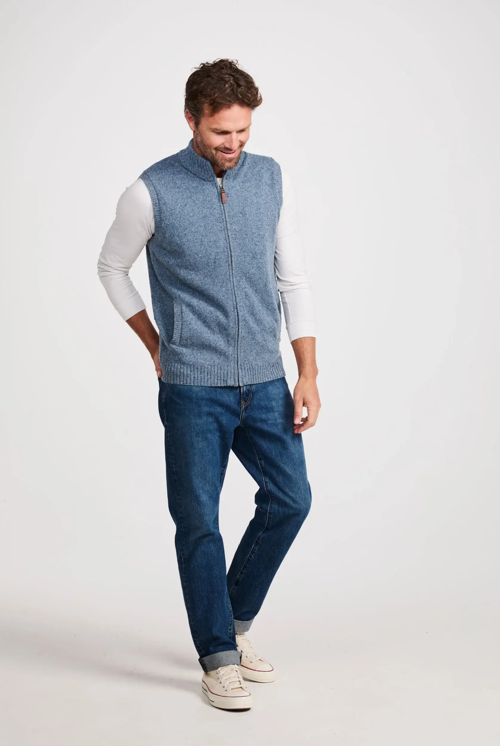 Aran Woollen Mills - Wholesale Outerwear Vest - Men's - Rossport Mens Aran Nepped Gilet - Blue3