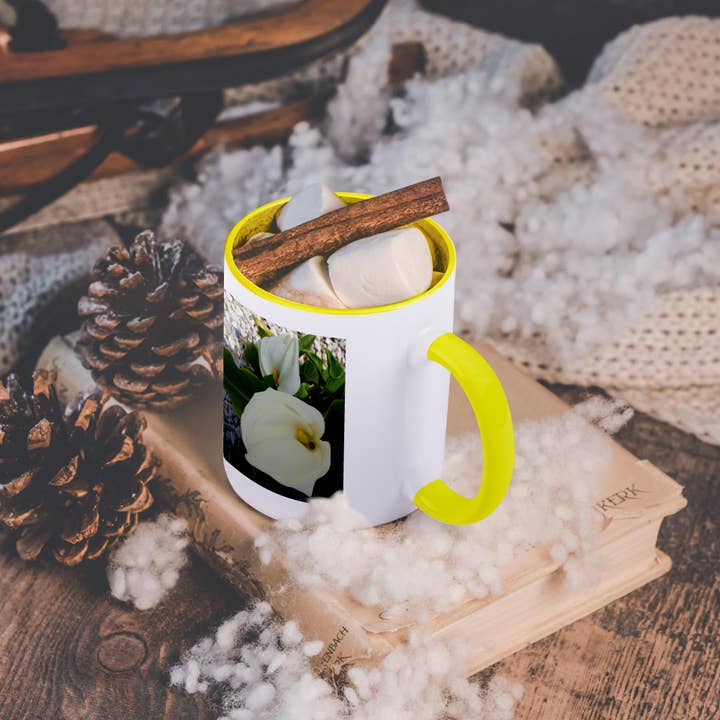 3dRose - Wholesale Coffee Mug - 3dRose, Overhead View Two Calla Lilies In Garden, White colour, trumpet-like shape, Mug5