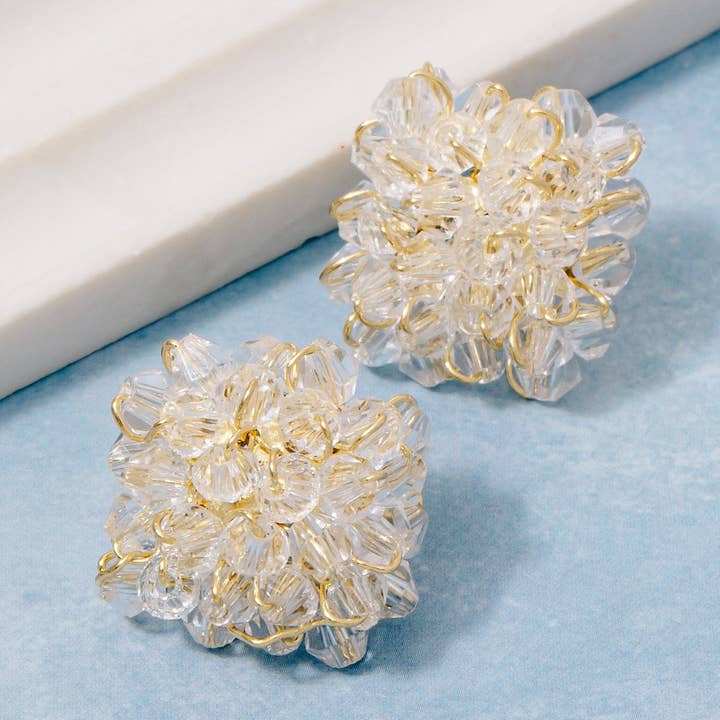 Faceted Beads Square Cluster Stud Earrings for wholesale by Fame Accessories