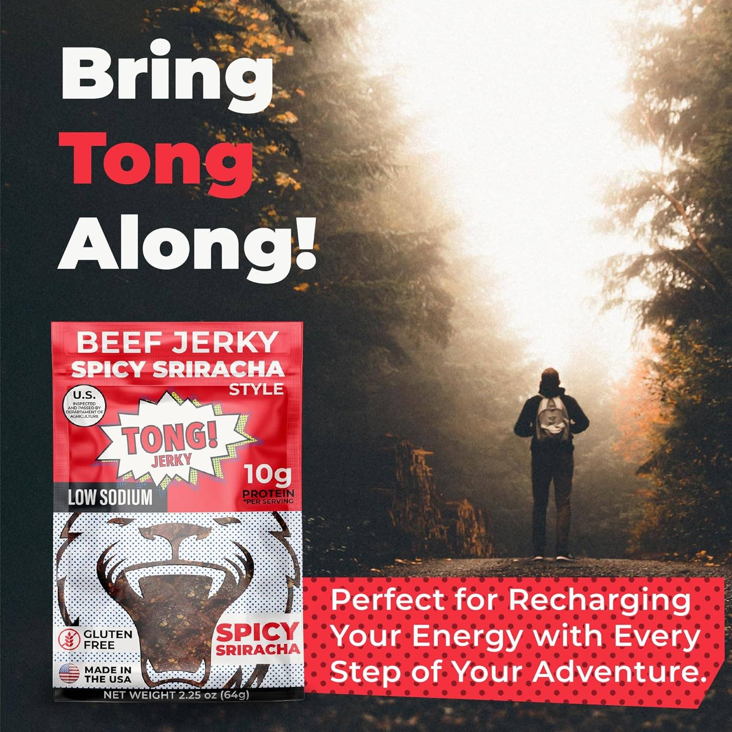 Tong Jerky - Wholesale Jerky - Spicy Sriracha Beef Jerky - Keto, Gluten Free, Hot jerky4