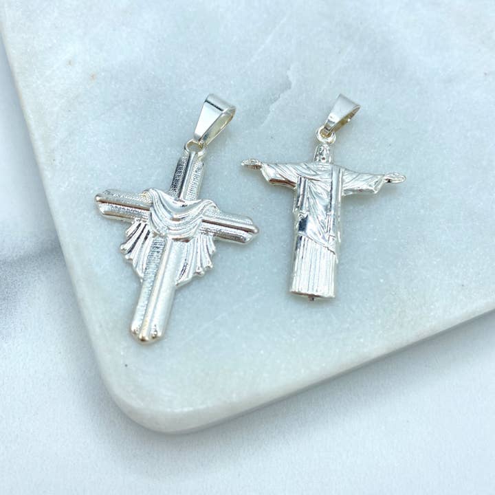 DIJU Jewelry - Venta al por mayor Abalorios/colgantes individuales - Colgante de cruz con sudario chapado en plata o estatua del Cristo Redentor de Jesús, Cristo Redentor Río Brasil, solo colgante, joyas al por mayor