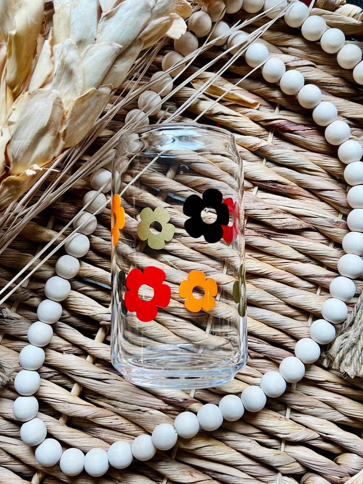 Fall Flower Beer Can Style Glass - Fall - 16oz for wholesale by Salty Spouse Glassware