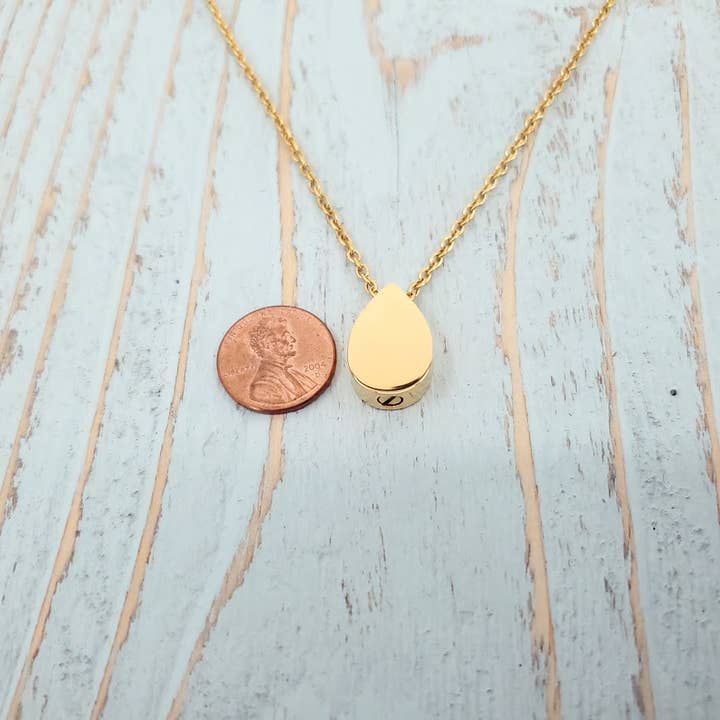 Just Vial - Wholesale Pendant/Charm Necklace - Tiny Gold Tear Drop Cremation Ash Urn Pendant Necklace -Gold Stainless Steel - Pet Remains - Memorial Keepsake - Custom Engraved Gift