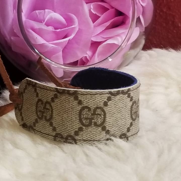 Upcycled GG Cinched leather cuff for wholesale by Upcycled Always & Forever accessories