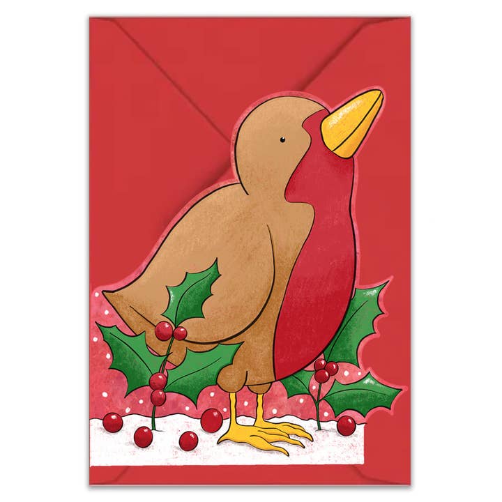 Robin Die Cut Christmas Card for wholesale by Neon Magpie
