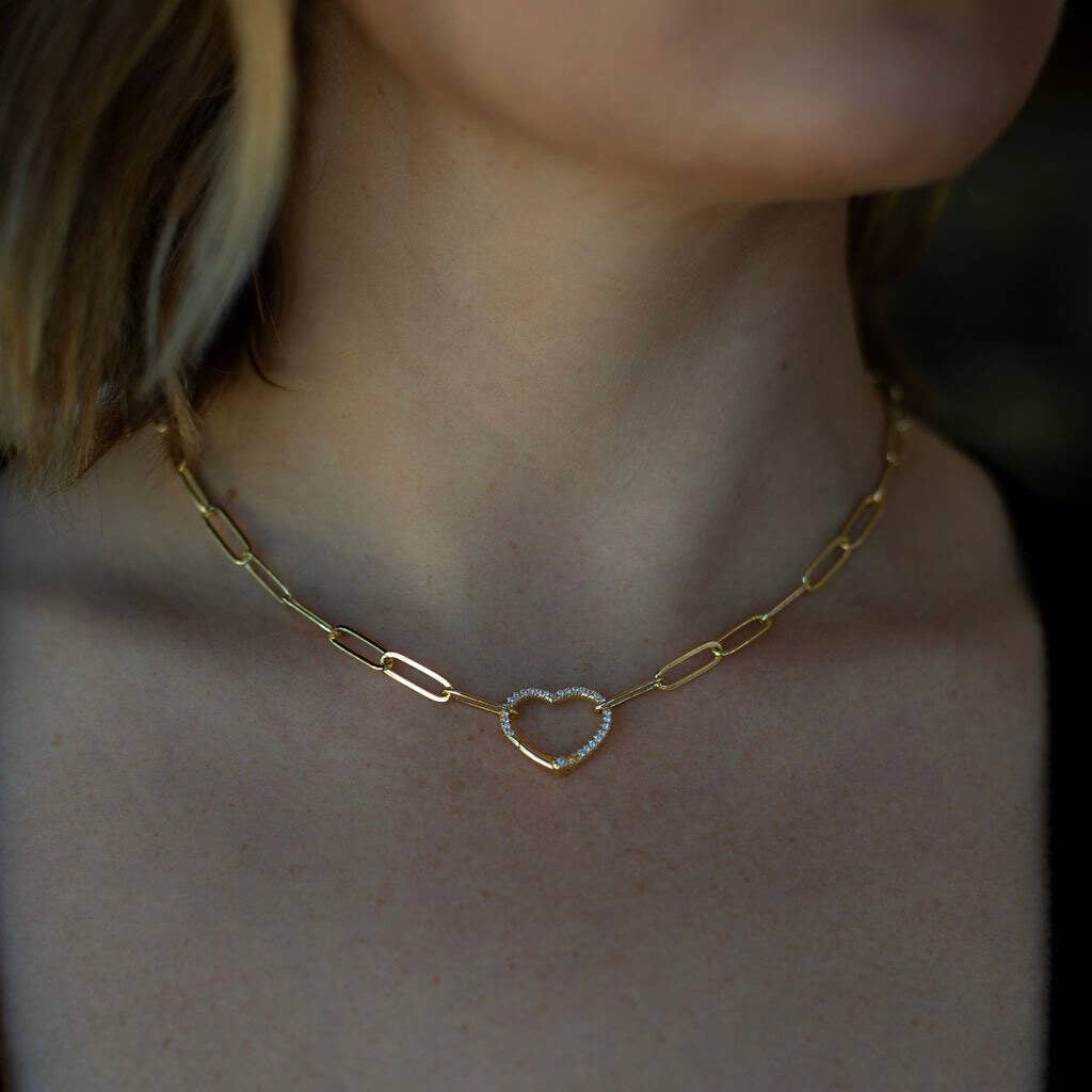 Nomie – Colar pingente/pendente por atacado – Corrente de Elos com Fecho Frontal em Forma de Coração com Diamante1