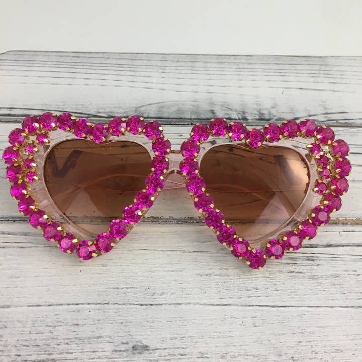 Hot pink stone heart sunglasses for wholesale by SongLily
