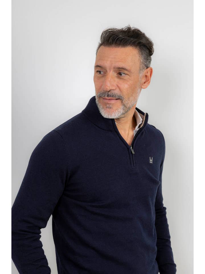 Custi Mikelo: Men's Clothing & Christmas Gifts - Wholesale Knitted jumper – Men′s - Navy Blue Zippered Fleece Jacket2