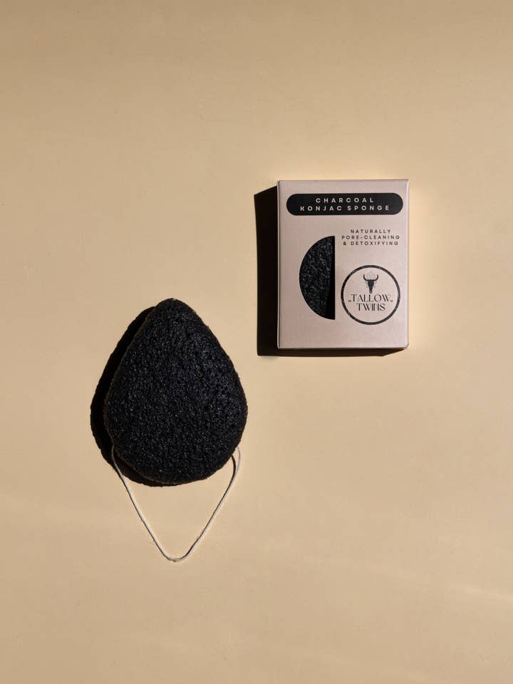 Charcoal Konjac Sponge for wholesale by Tallow Twins Inc