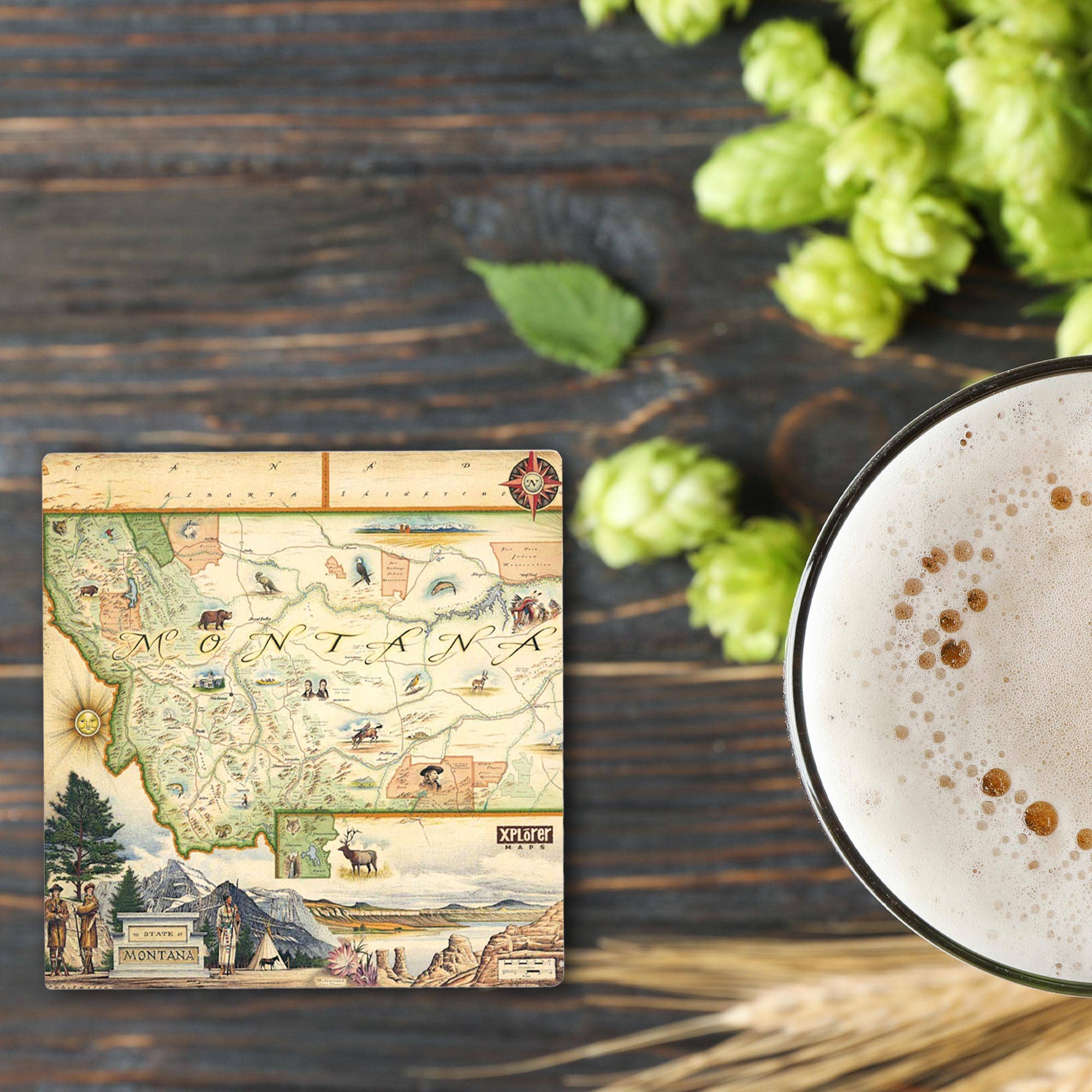 XPLORER MAPS - Wholesale Coasters - Montana State Illustrated Map Ceramic Coaster2