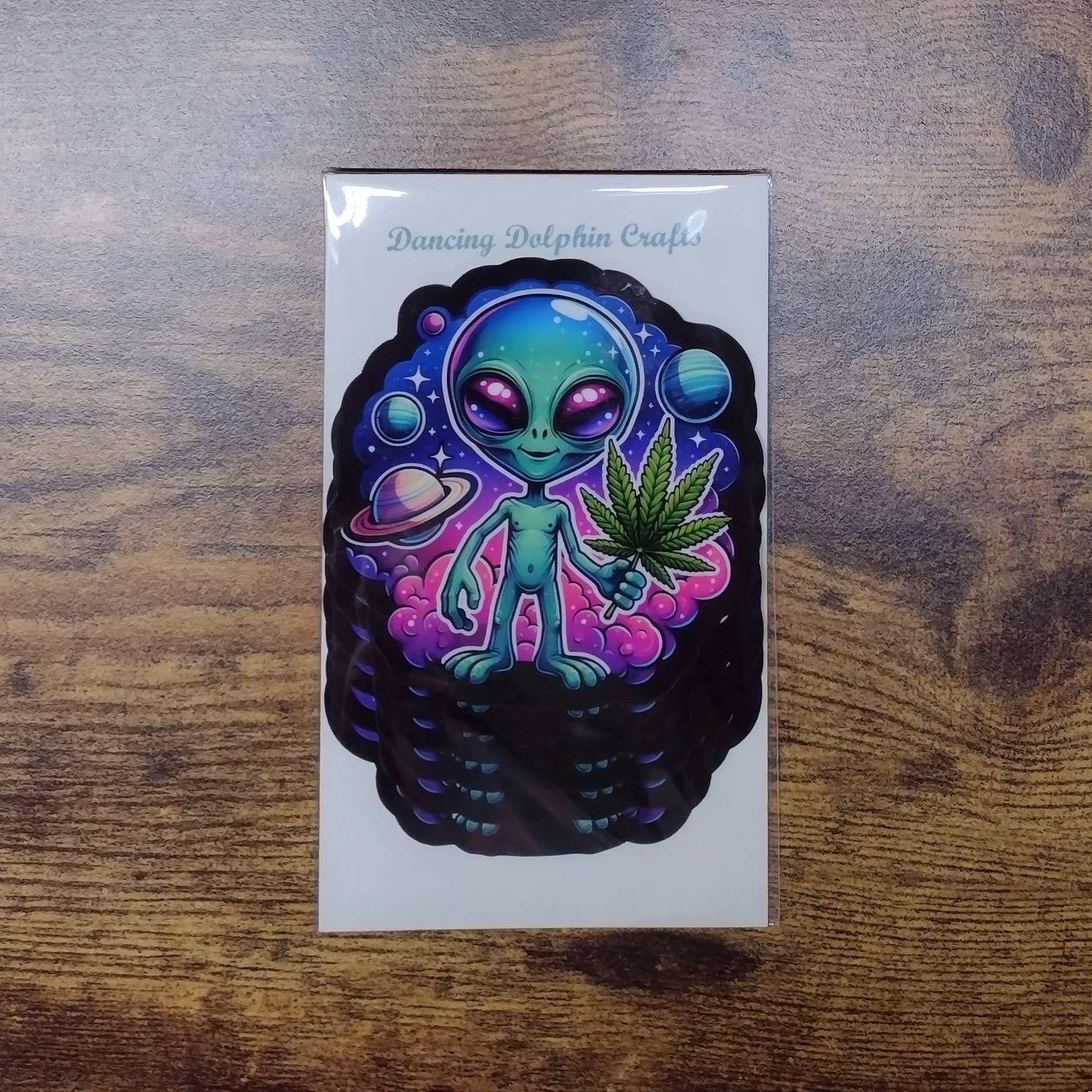 Dancing Dolphin Crafts - Wholesale Sticker - Galactic Green: Cosmic Cannabis Enthusiast Vinyl Sticker2