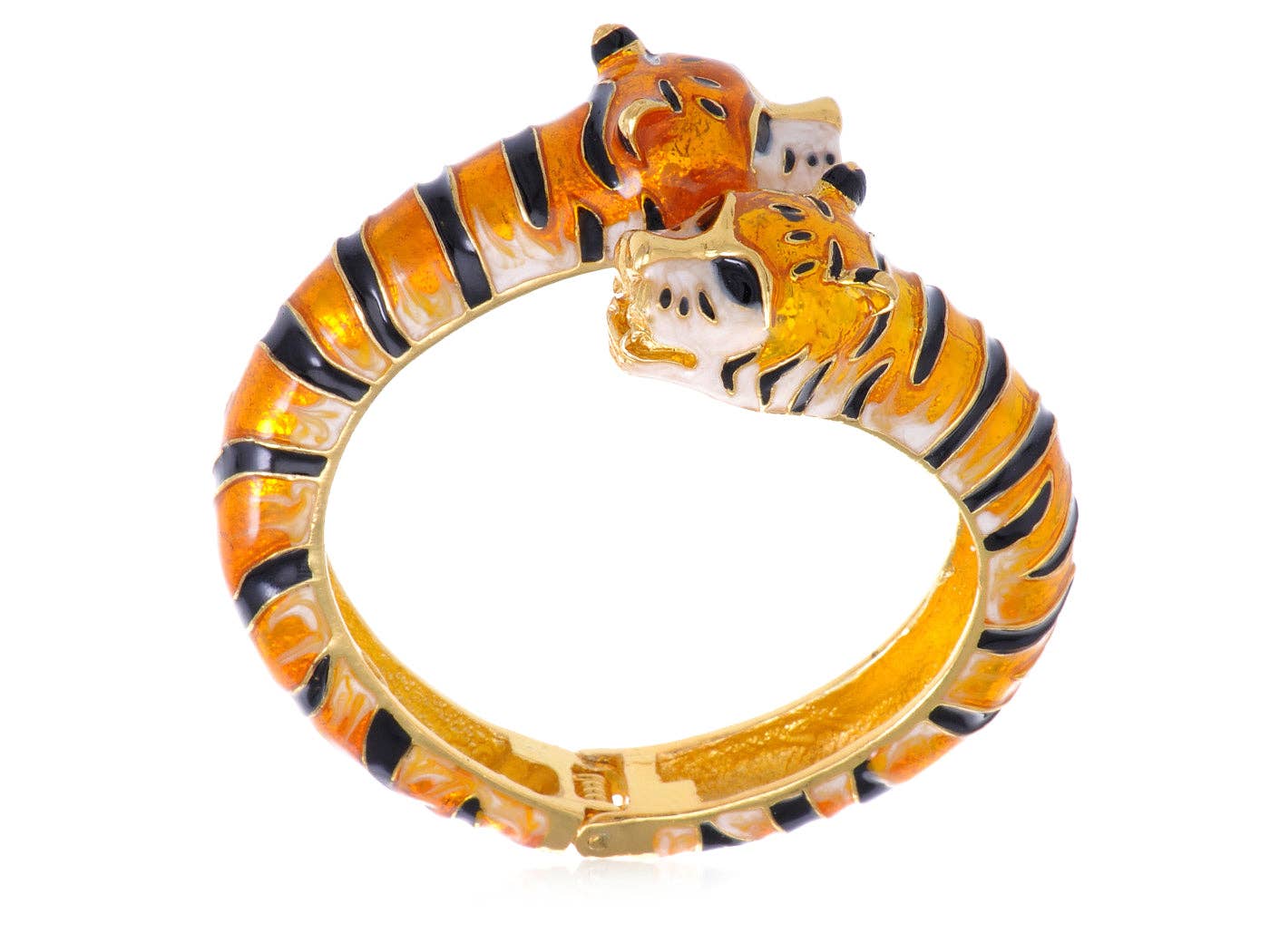 AK Brand - Vendita all'ingrosso Bracciale a polsino - Bracciale rigido arancione smaltato con doppia testa di tigre0
