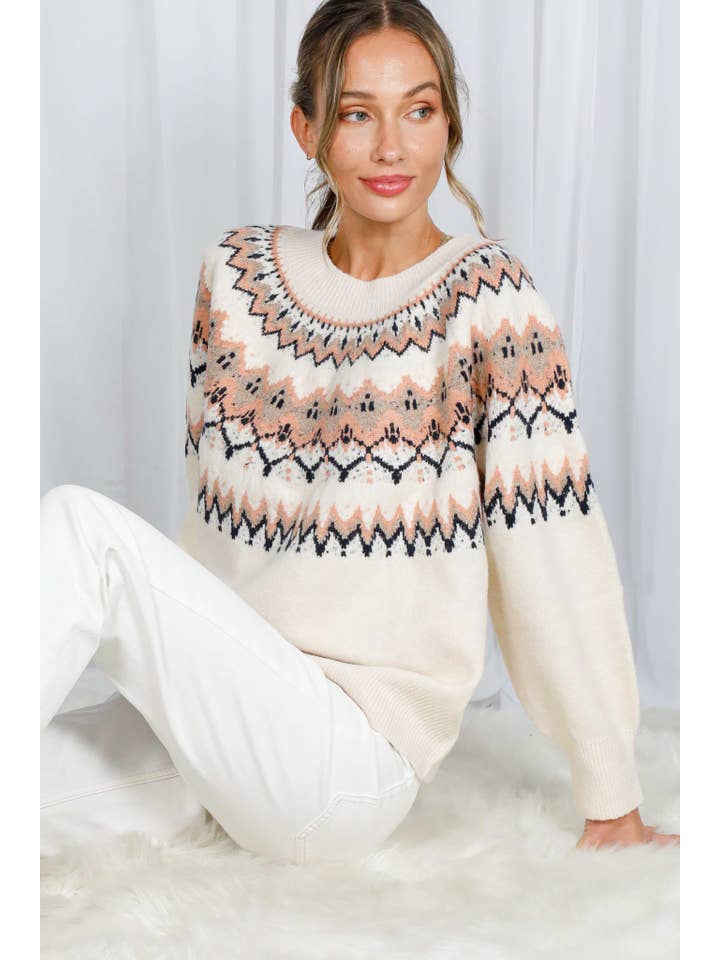 Cream Multi Fair Isle Embellished Pullover Knitted Sweater VT82602 for wholesale on Faire20