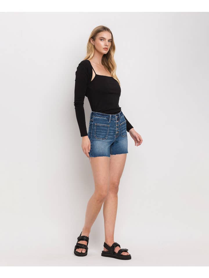 MANIFEST HIGH RISE PATCHED BUTTON FLY SHORTS LV1306 for wholesale on Faire
