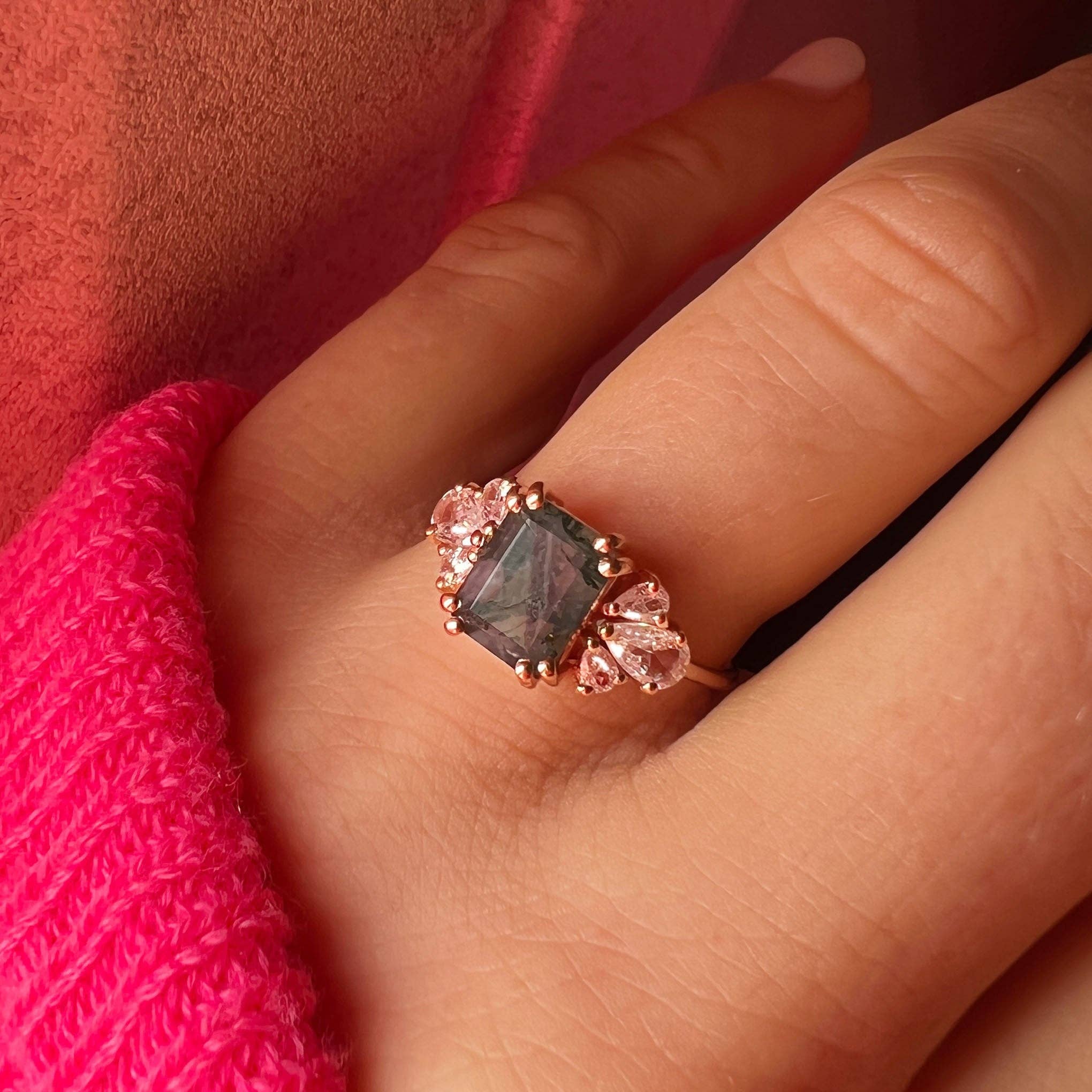 La Kaiser – wholesale Multi-stone ring – Rose Gold Moss Agate & Diamond Empress Ring1