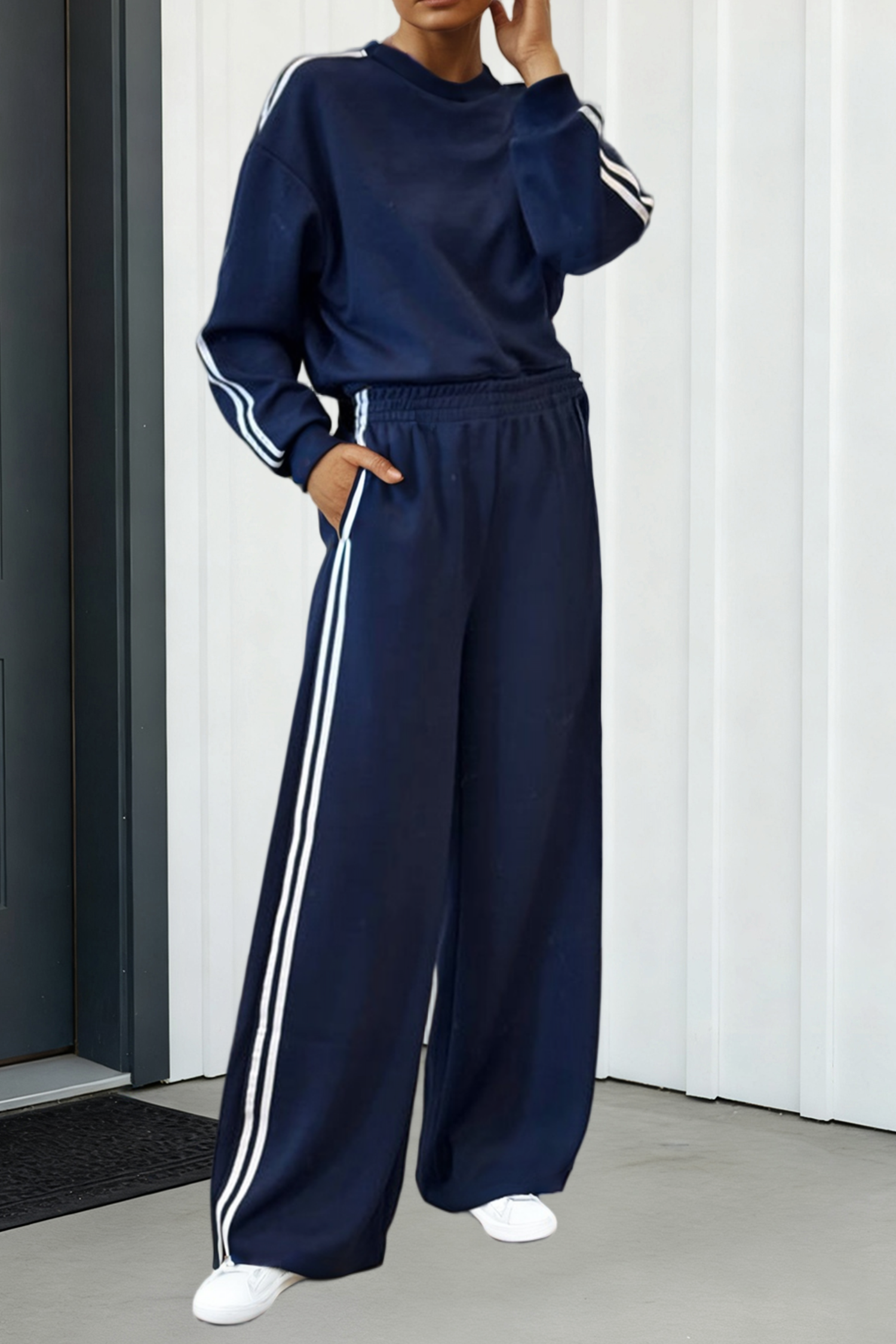 LA Society - Vente Ensemble de vêtements d'intérieur – femme - Ensemble 2 pièces : Pull rayé et pantalon de survêtement élastique LAS (S-XL)6