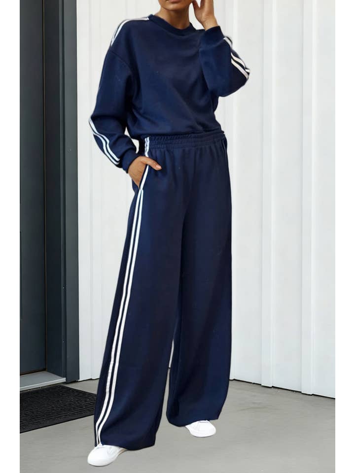 LA Society - Wholesale Lounge Set - Women's - LAS Striped Pullover Elastic Sweatpants 2pcs Outfit (S-XL)6