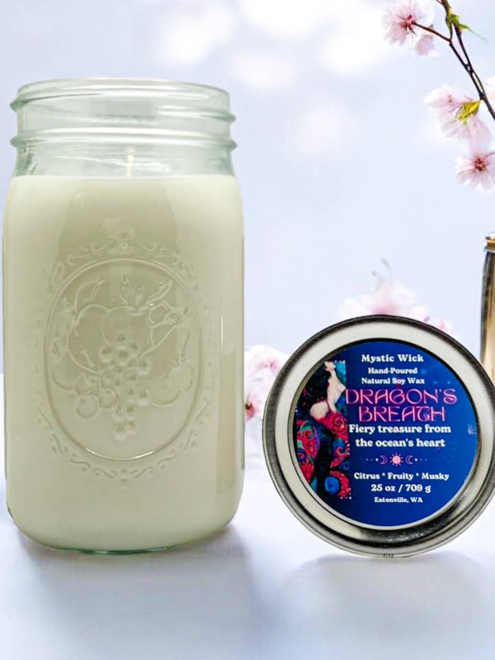 Dragon's Blood - (Dragon's Breath) Cire de soja - Bougie en pot Mason 25 oz pour la vente par Mystic Wick LLC