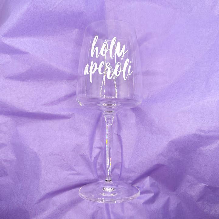 Wine glass with print "Holy Aperoli" for wholesale by cool people club