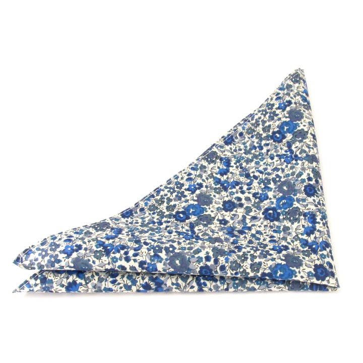 Emma & Georgina Blue Cotton Pocket Square Made with Liberty Fabric for wholesale by Cecil Jones