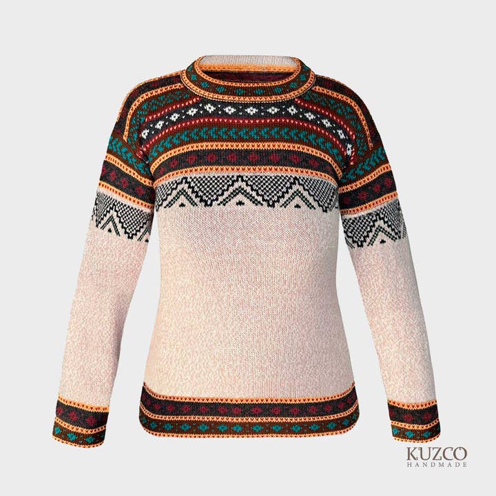 KuzcoHandmade - Wholesale Knit Sweater - Women's - Alpaca Wool Sweater, White Pullover for Women