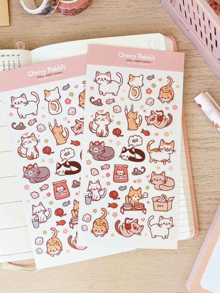 Cat Party Sticker Sheet no.037 for wholesale by Cherry Rabbit