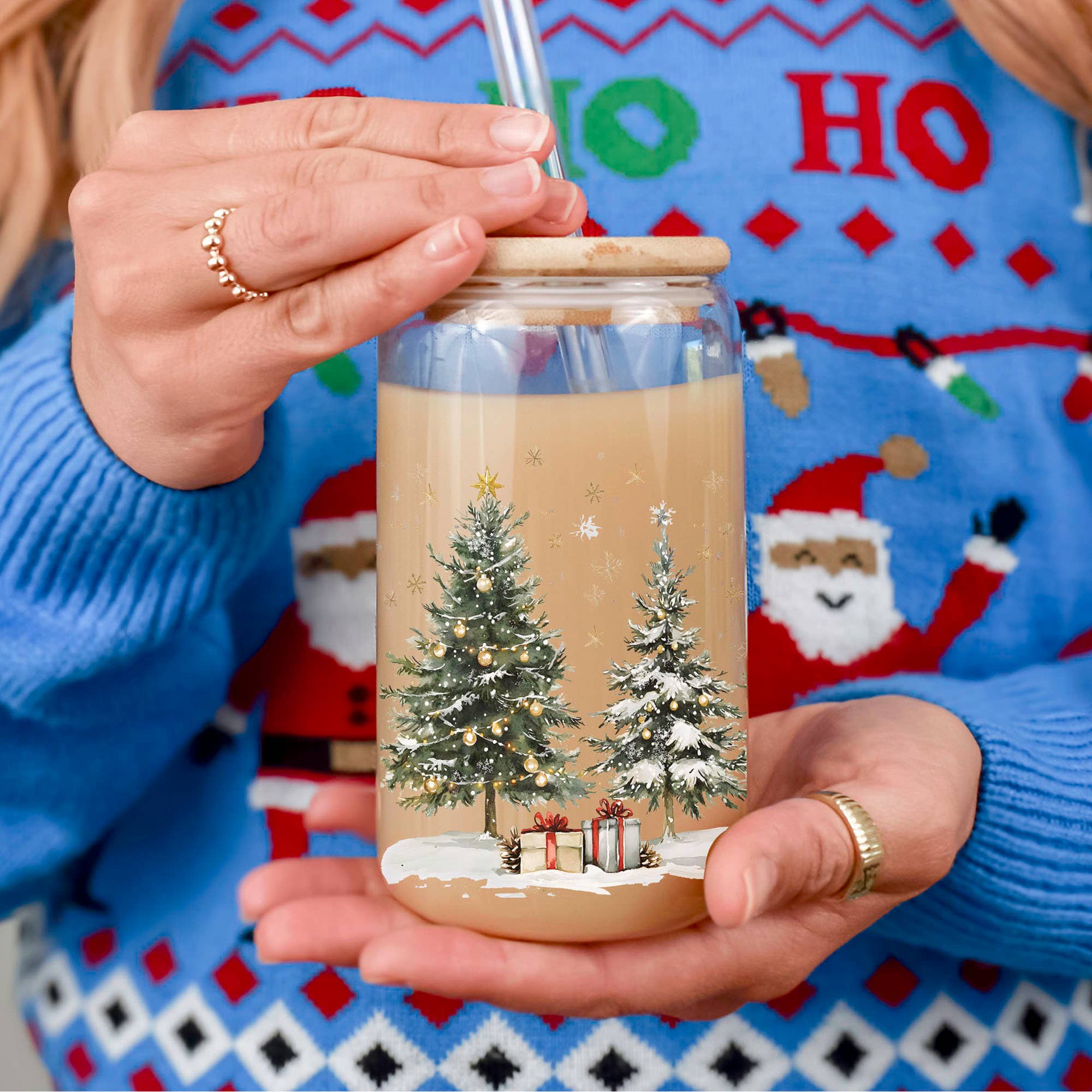 Gia Roma - Wholesale Drinking Glass/Cup - Vintage Christmas Glass Cups with Straw, Kitchen Decoration161