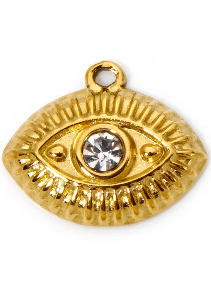 White Rhinestone Eye Medal Charms for wholesale by SIKA BIJOUX