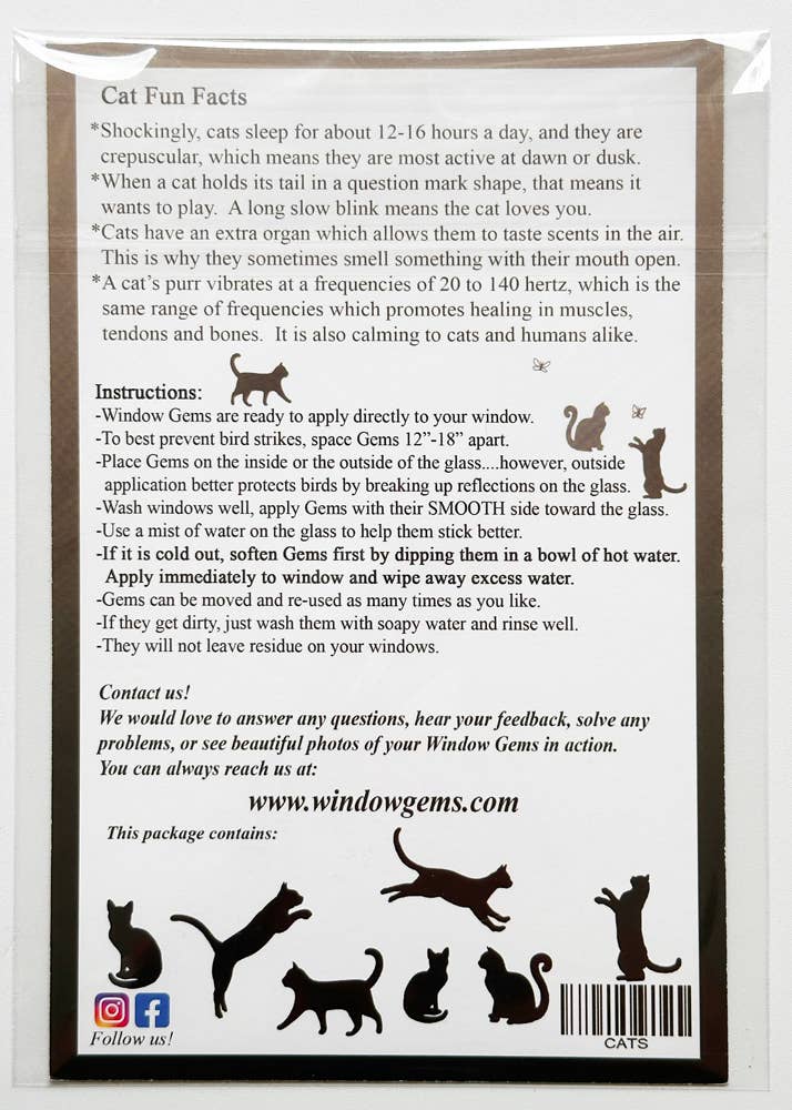 Window Gems - Wholesale Suncatcher - Cat Window Clings - Prismatic Bird Strike Prevention Decals5