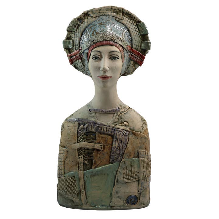 Art Deco Bust Sculpture in a Large Hat | Original one-off for wholesale by Art In Ceramic