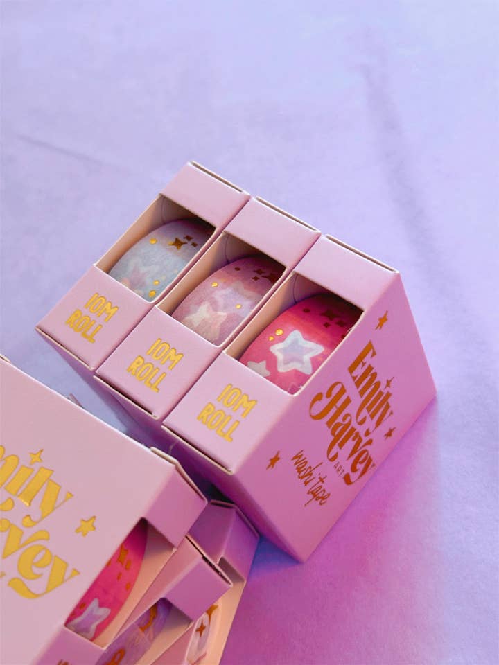 Pink Blue Gradient with Gold Stars Washi Tape for wholesale by Emily Harvey Art
