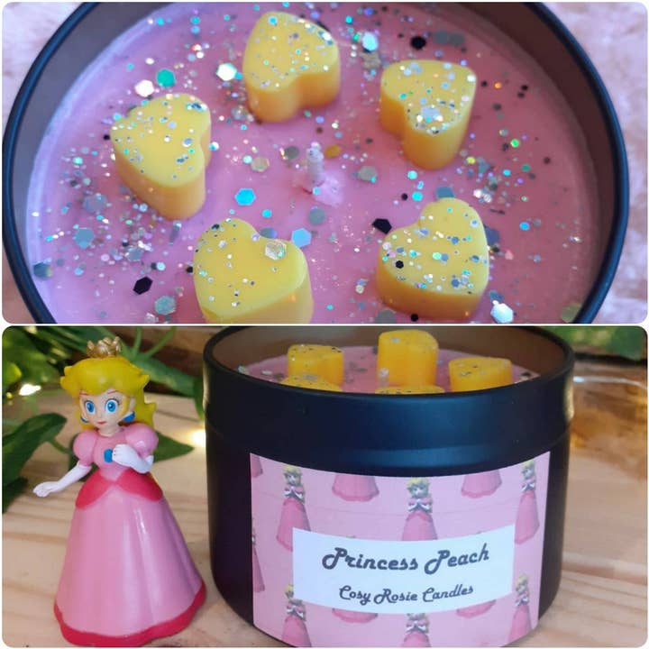 Cosy Rosie Candles – Großhandel Geschenkkerze – Princess Peach Nintendo Mario Kerze handgemacht Pink Gelb