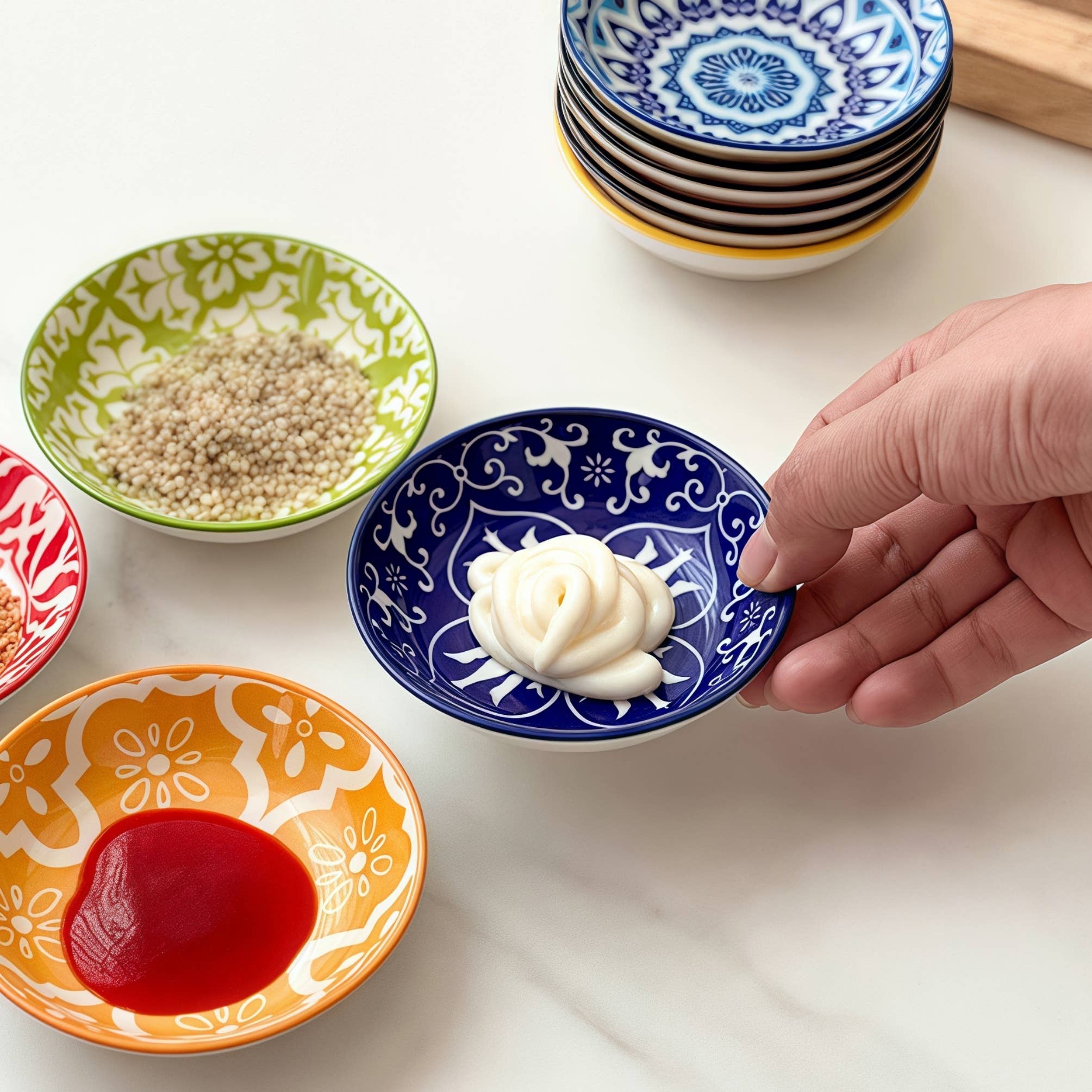 Otterware - Vente Bols à condiments/sauces - Plat à sauce en céramique peint à la main bohème10