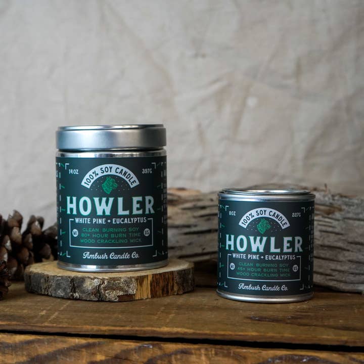 Ambush Candle Co. - Wholesale Jar/Filled Candle - Howler | White Pine + Eucalyptus 8oz Soy Candle3