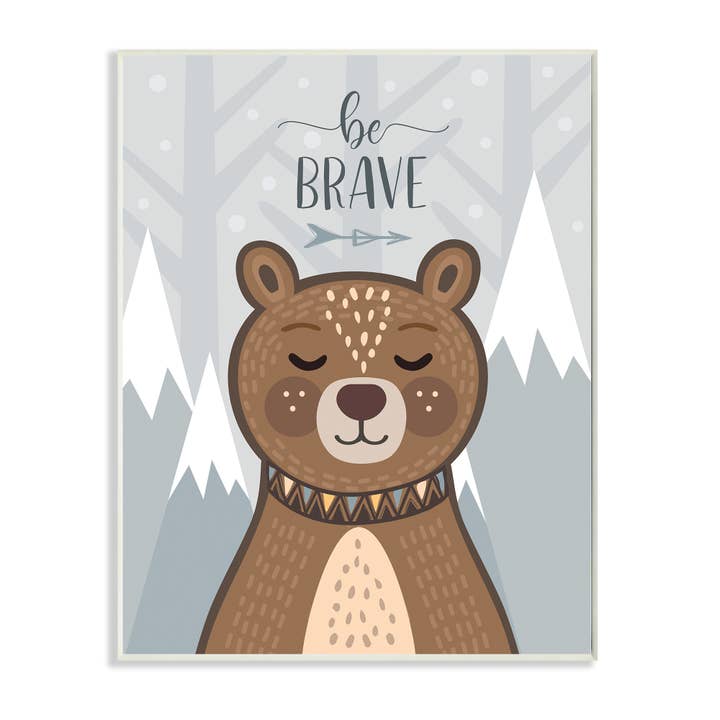 Stupell Industries - Venta al por mayor Arte mural navideño - Be Brave Sentiment arte mural de oso de montaña relajante día festivo