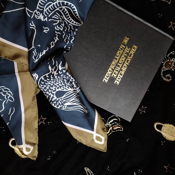 SOIE-MEME - Wholesale Sjaal - Dames - Zodiac zijden bandana sjaal - marineblauw en kaki6