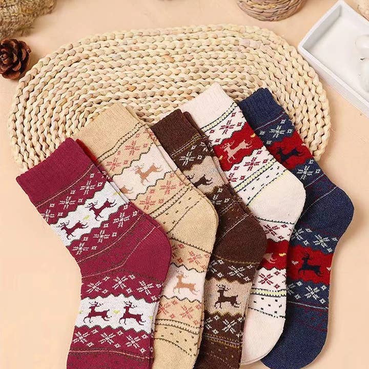 Parchment 5 Pairs Christmas Fashion Reindeer Geometric Print Socks in A Box and other Purchase Wholesale christmas geometry. Free Returns & Net 60 Terms on Faire trending on Faire.