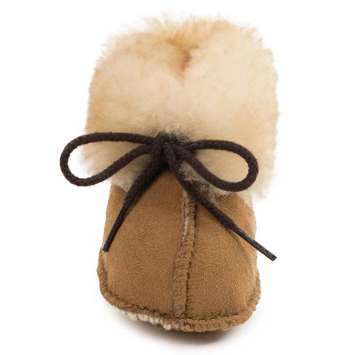 Tan Infant Baby Cozy Sheepskin Suede Bootie for wholesale on Faire1