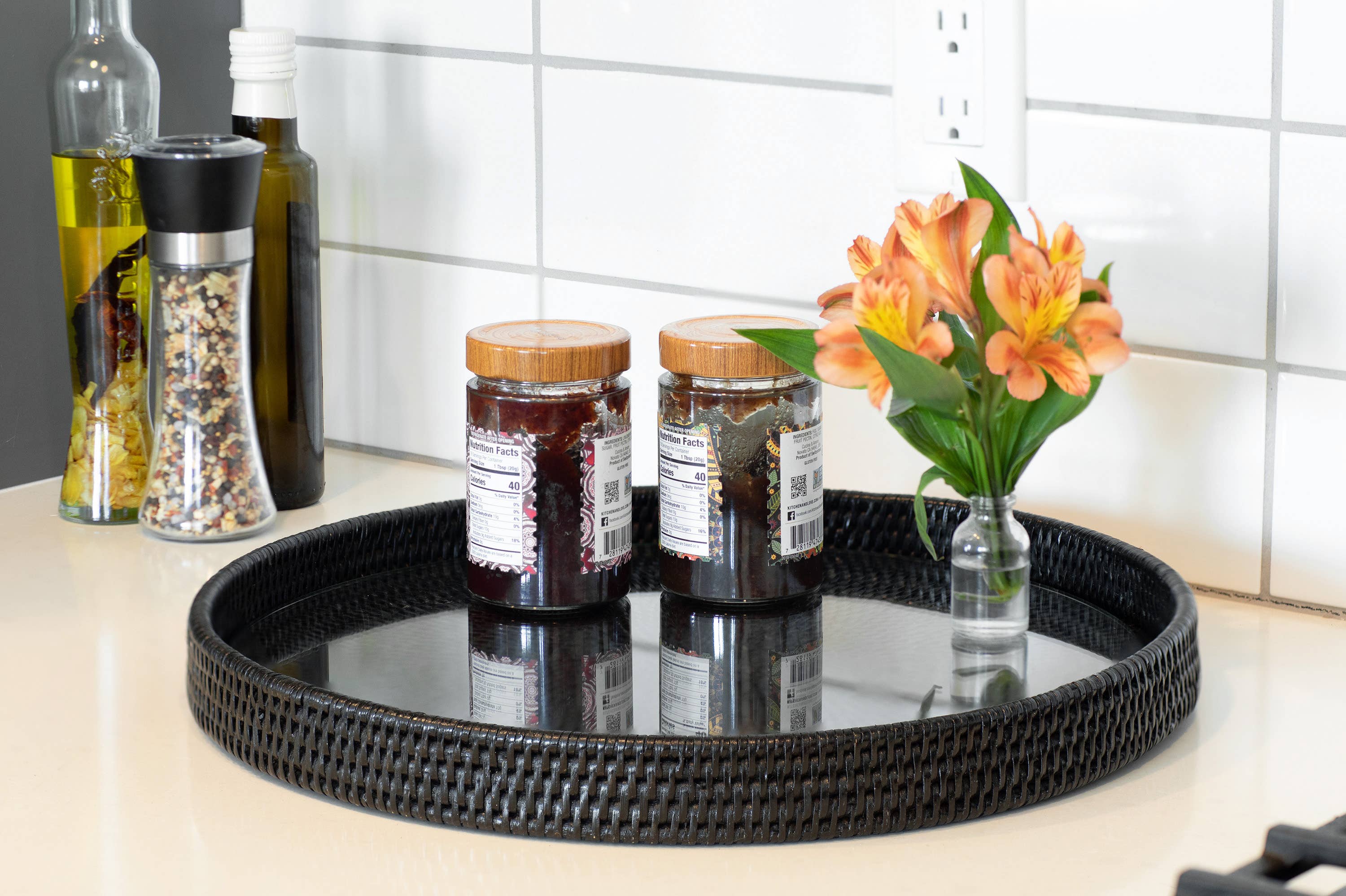 Artifacts Trading Company - Wholesale Serving Tray - Rattan Round Serving-Ottoman Tray with Glass Insert3