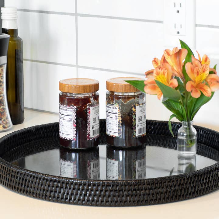 Artifacts Trading Company - Wholesale Serving Tray - Rattan Round Serving-Ottoman Tray with Glass Insert3