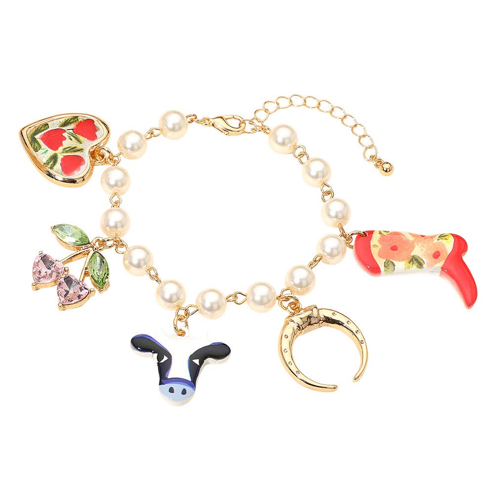 Sensibling Corp. - Wholesale Charm/Dangle Bracelet - SECRET BOX_Western Steerhead Cow Heart Cowboy Boot Cherry Charm Station Pearl Link Bracelet1